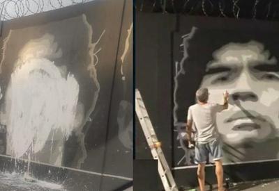 Homenagem do Santos ao Maradona é vandalizada
