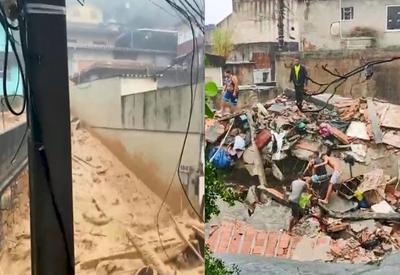 Duas pessoas morreram e cinco ficaram soterradas com as fortes chuvas no RJ
