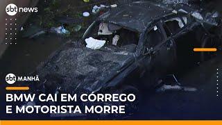 Morre motorista de carro de luxo que caiu em córrego de SP | #SBTManhã