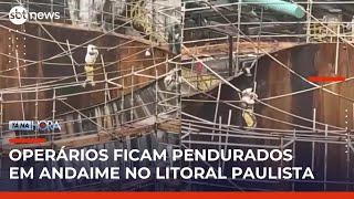 Tanque industrial cede e operários ficam pendurados em andaime em Cubatão (SP) | #TanaHora