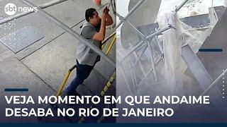 Andaime e parte de marquise desabam em Copacabana (RJ) enquanto homem filmava local