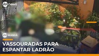 Dona de padaria reage a assalto e expulsa ladrão a vassouradas | #SBTManhã