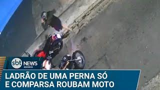 Bandido de uma perna só e comparsa roubam moto na zona norte de SP | #SBTNews Manhã (20/01/25)