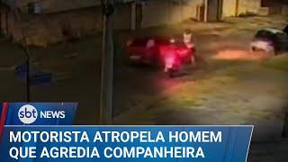 Motorista atropela homem que agredia companheira no meio da rua | #SBTNews (18/03/25)