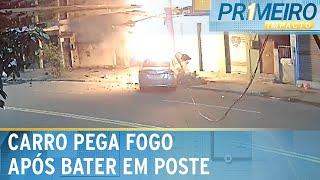 Motorista morre carbonizado ao colidir com poste em São Gonçalo (RJ) | Primeiro Impacto (25/11/24)