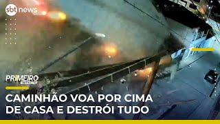 Flagra: Caminhão sem freio passa por cima de casa e destrói tudo | #SBTManhã