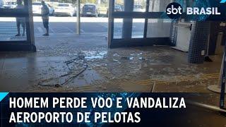 Passageiro agride funcionário e vandaliza aeroporto após perder voo no RS | SBT Brasil (10/02/25)