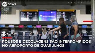 Aeroporto de Guarulhos tem voos desviados após interferência de drones | #SBTNotícias