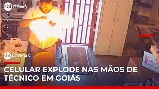 Celular explode nas mãos de técnico durante manutenção em Goiás | #SBTNotícias (07/06/25)