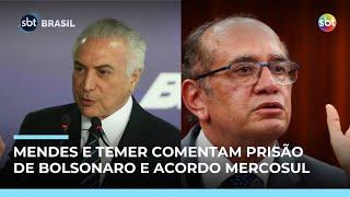 Gilmar Mendes e Michel Temer comentam prisão de Bolsonaro em evento na França