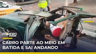 Carro parte ao meio após batida e segue andando em rua de Campinas (SP) | Primeiro Impacto (19/05/25)