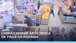 Policial aposentado mata criminoso em padaria  | SBT Brasil (26/04/25)