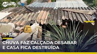 Chuva derruba calçada de rua, destrói casa e morador cobra respostas | Primeiro Impacto (06/05/25)