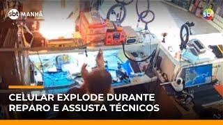 Susto na assistência: celular explode durante troca de tela | #SBTManhã