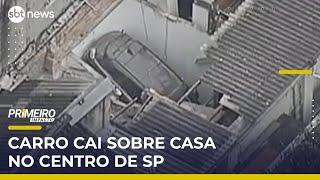 Carro cai sobre casa no bairro no centro de São Paulo | #PrimeiroImpacto