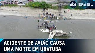 Avião atravessa pista e explode em Ubatuba, litoral de SP; piloto morreu | SBT Brasil (09/01/25)