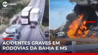 Carreta desgovernada joga carro de ponte na Bahia e caminhão explode no MS | #SBTNotícias
