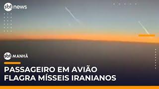 Guerra: Passageiro de avião registra mísseis iranianos no céu | #SBTManhã