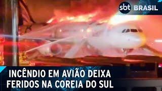 Avião com 176 pessoas pega fogo na Coreia do Sul; 3 ficam feridos | SBT Brasil (28/01/25)