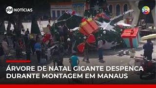 Trabalhador morre após guindaste tombar durante montagem de árvore de Natal em Manaus | #SBTNotícias
