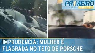 SP: Mulher é flagrada no teto de Porsche, no trânsito da Marginal Tietê |Primeiro Impacto (27/12/24)