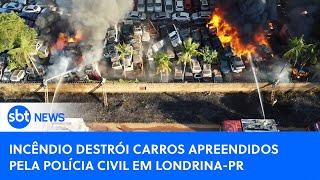 Incêndio destrói carros apreendidos em pátio da Polícia Civil em Londrina (PR)
