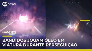 Criminosos jogam óleo em viatura da PRF durante fuga com drogas | Primeiro Impacto (06/05/25)