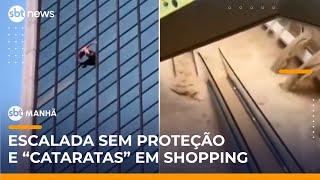 Francês escala hotel sem equipamentos e shopping na China é tomado por enchente | #SBTManhã