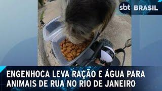 Carrinho-robô criado por artesão distribuí comida para cães de rua no RJ | SBT Brasil (28/01/25)