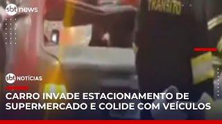 Motorista perde controle e invade estacionamento de mercado na Grande SP | #SBTNotícias