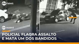 Policial de folga flagra roubo de pedestre e mata um dos bandidos | #SBTManhã
