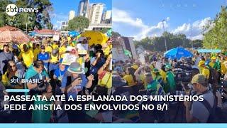 Bolsonaristas fazem caminhada pela anistia dos envolvidos no 8/1 em Brasília | SBT Brasil (07/05/25)