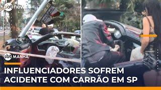 Influenciadores Bia Miranda e Gato Preto se envolvem em acidente com carro de luxo | #SBTManhã