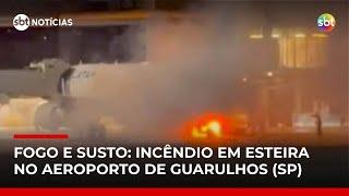 Avião é evacuado às pressas após esteira de bagagens pegar fogo em Guarulhos (SP) | #SBTNotícias