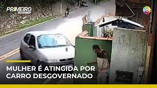 Carro descontrolado e em alta velocidade atinge mulher que caminhava em calçada | #PrimeiroImpacto