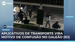 Briga entre motoristas de aplicativos gera confusão no Aeroporto do Galeão, no Rio | #SBTBrasil 