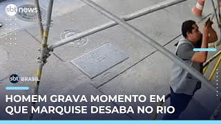 Andaime cai e derruba marquise de prédio em Copacabana, no Rio| #SBTBrasil 