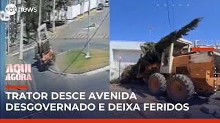 Trator desgovernado atinge pedestre e colide com prédio público em MG | #AquiAgora