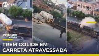 Trem bate em carreta em travessia no interior do Rio de Janeiro | #PrimeiroImpacto