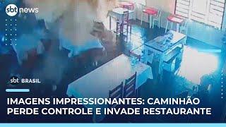 Caminhão desgovernado invade restaurante no interior de Mato Grosso | SBT Brasil (06/06/25)