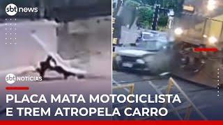 Acidentes graves: homem morre atingido por placa e carro é arrastado por trem | #SBTNoticias
