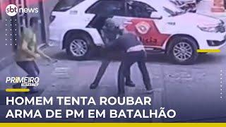 Flagra: Homem tenta roubar arma de PM em frente a batalhão policial | #PrimeiroImpacto