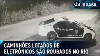 Quadrilha rouba centro de distribuição usando viatura falsa da polícia no RJ | SBT Brasil (17/01/25)