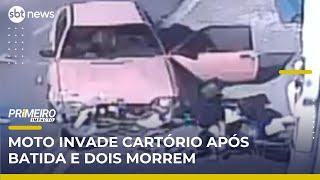 Moto é arremessada contra cartório após batida e mata idosos em SP | Primeiro Impacto (21/05/25)
