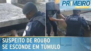 Como foi descoberto? Suspeito de roubo se esconde em túmulo | Primeiro Impacto (21/03/25)