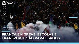 Greve na França: escolas, transportes e hospitais paralisam contra cortes no orçamento | #SBTBrasil 
