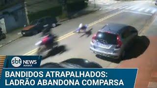 Flagra: Bandido cai da moto durante fuga e é abandonado pelo comparsa | #SBTNews Manhã (26/03/25)