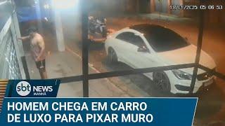 Homem desce de Mercedes para pichar muro no ABC Paulista | #SBTNews Manhã (20/01/25)