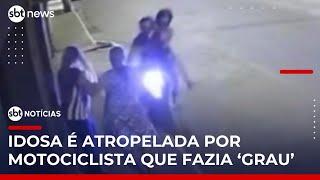Grau do crime: Motociclista atropela idosa após empinar moto em MG | #SBTNotícias