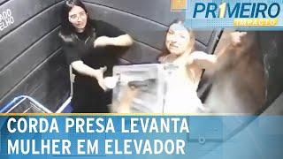 Jovem fica pendurada por corda em elevador de escritório no Paraná | Primeiro Impacto (10/03/25)